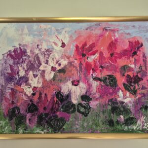 Roosad, lillad impressionistlikus stiilis õlivärvidega maalitud alpikannid kuldses raamis mõõtudega 50x70 cm. sobib kauniks kingituseks koju, kontorisse.